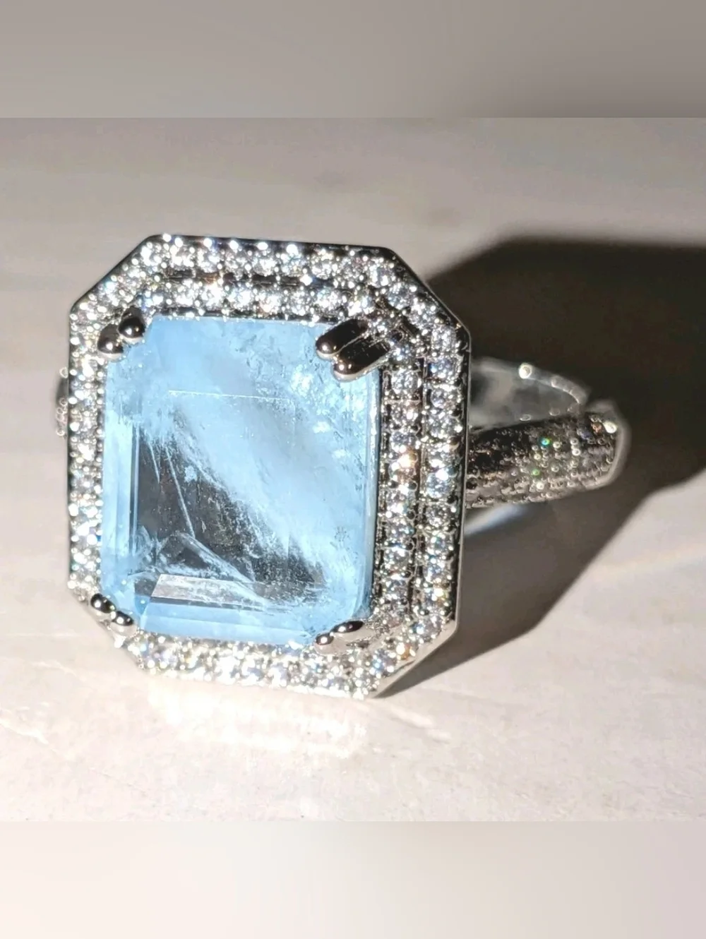 Shiny S925 6 Ct Lab-Created Aquamarine Diamond Engagement Ring For Women Sz 11